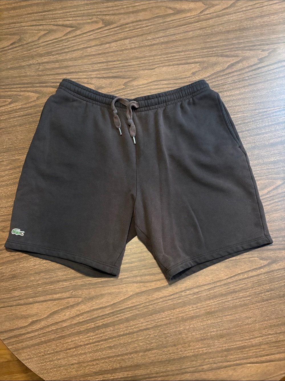 Lacoste XL Black Cotton Drawstring Athletic Shorts with Green Croc
